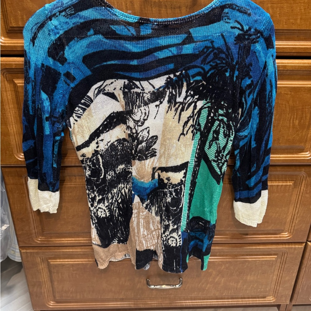 NIC+ZOE Blue and Cream Knit Sweater